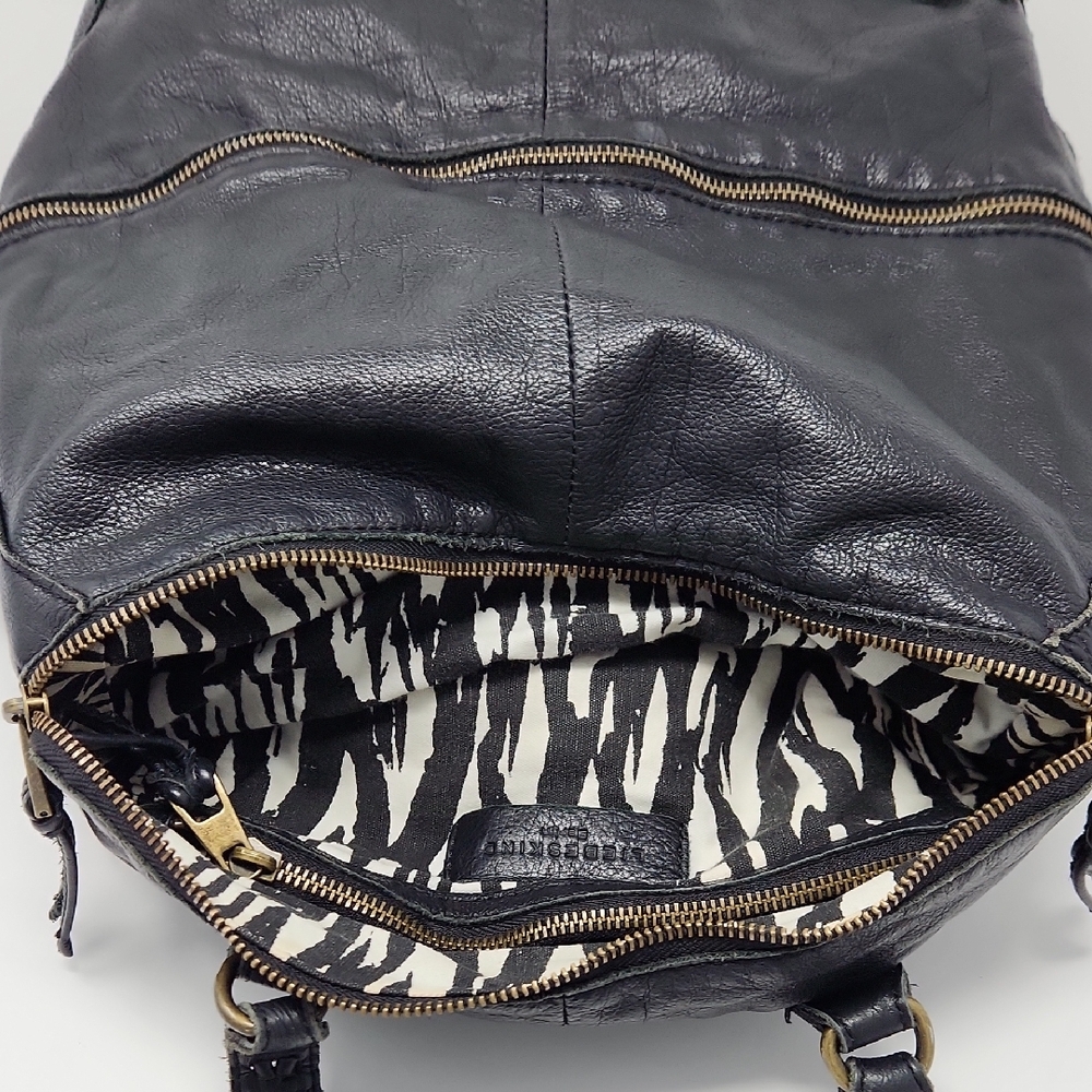 Black Leather Handbag with Braided Straps
